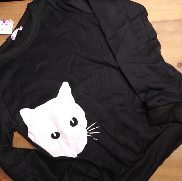 Black and White Cat Sweatshirt Sweater - Picture 5 of 6